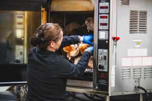 woman handling food