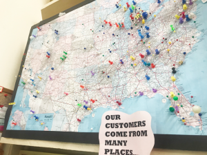 US map with pins in it