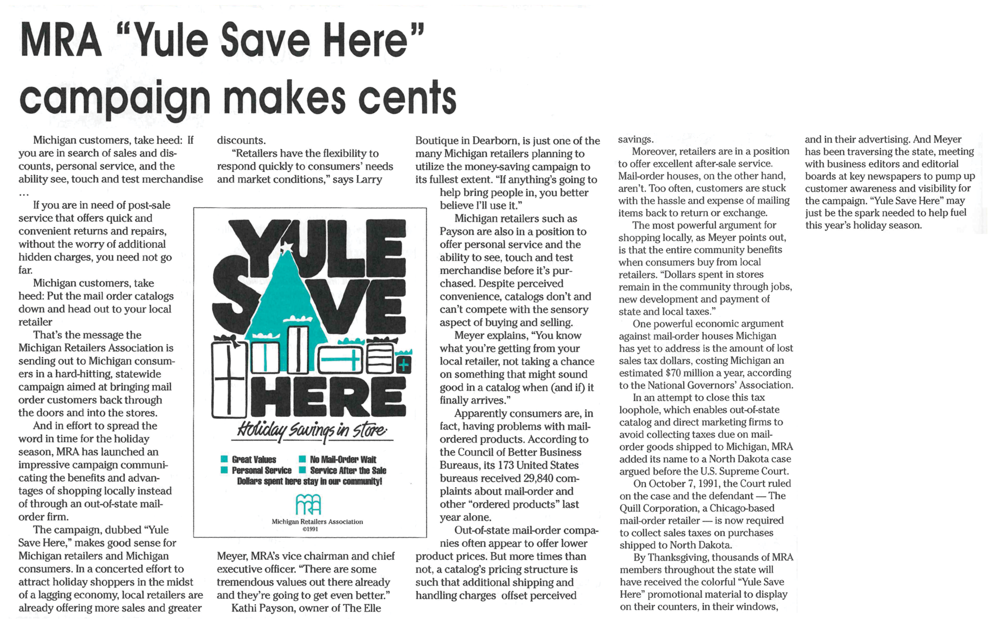Yule Save Here Article, 1991