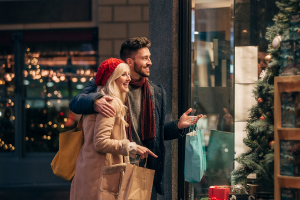 storefronts at Christmas